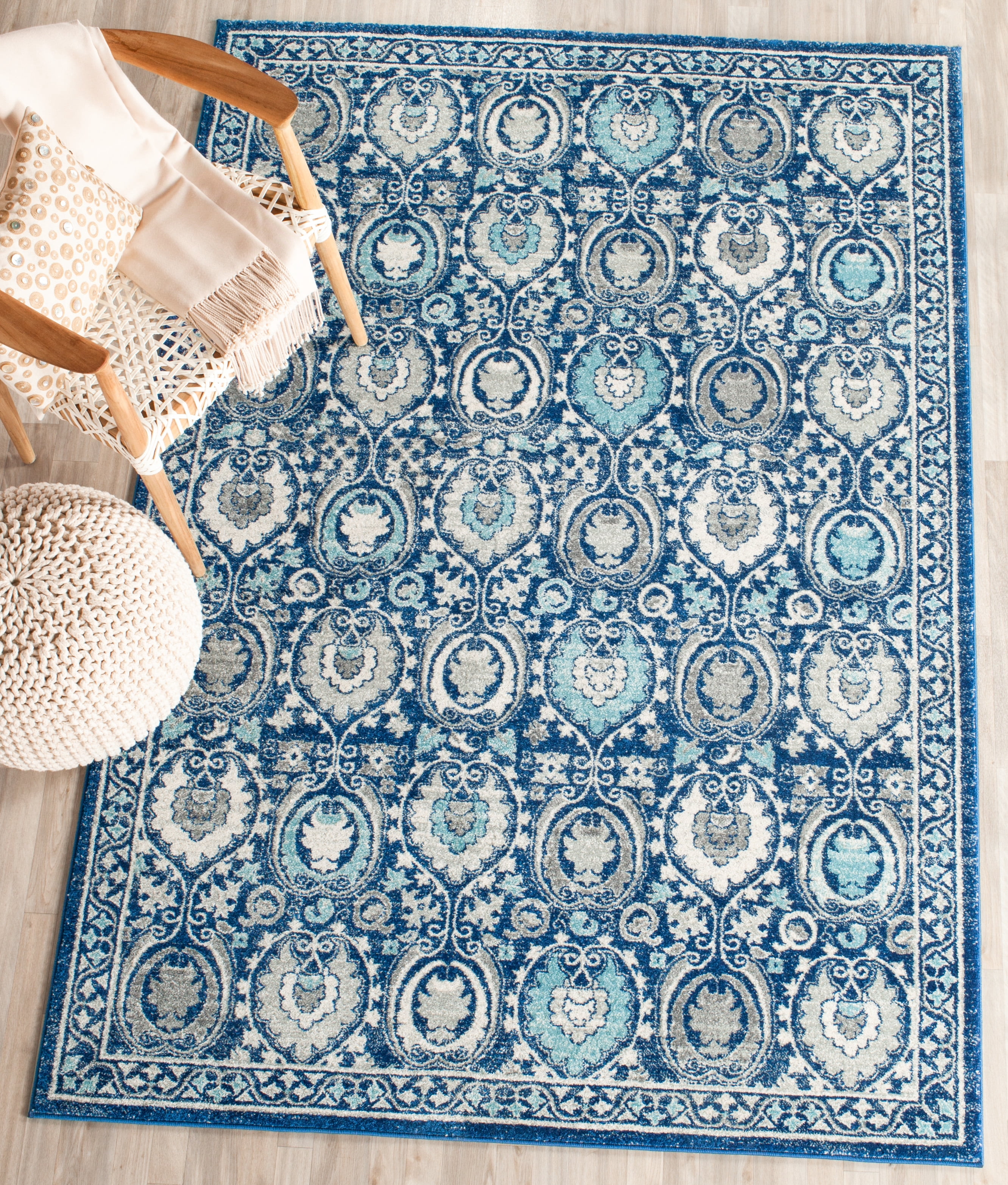 SAFAVIEH Evoke Milica Floral Bordered Area Rug, Blue/Ivory, 3' x 5 ...