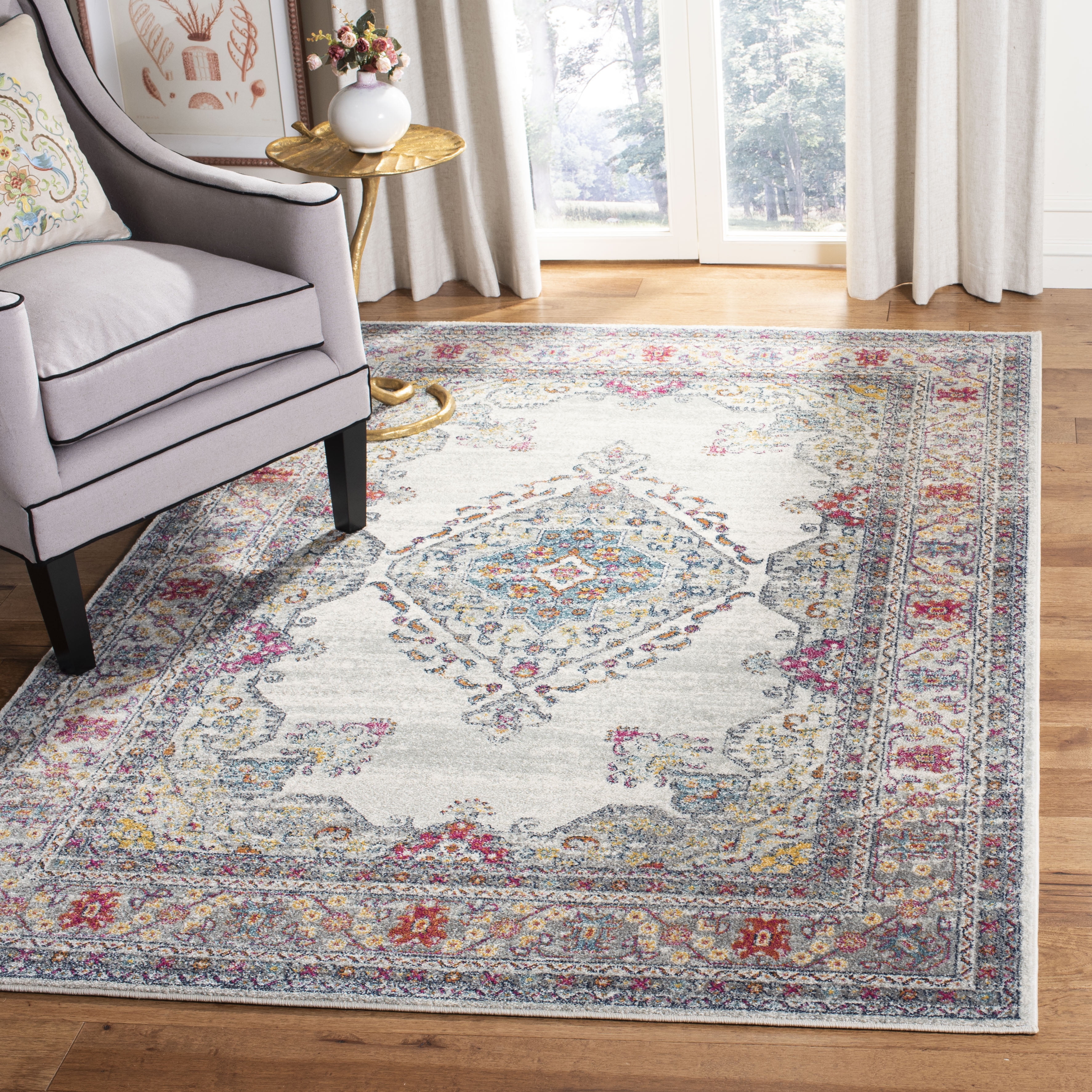 Evoke Cream and Fuchsia Reversible Synthetic Area Rug