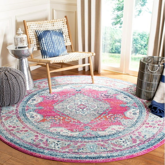 SAFAVIEH Evoke Mladen Vintage Traditional Area Rug, Fuchsia/Navy, 6'7" x 6'7" Round