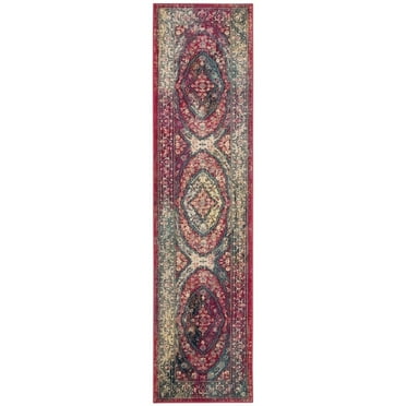 SAFAVIEH Evoke Noah Traditional Bordered Runner Rug, Fuchsia/Ivory, 2' x 8'