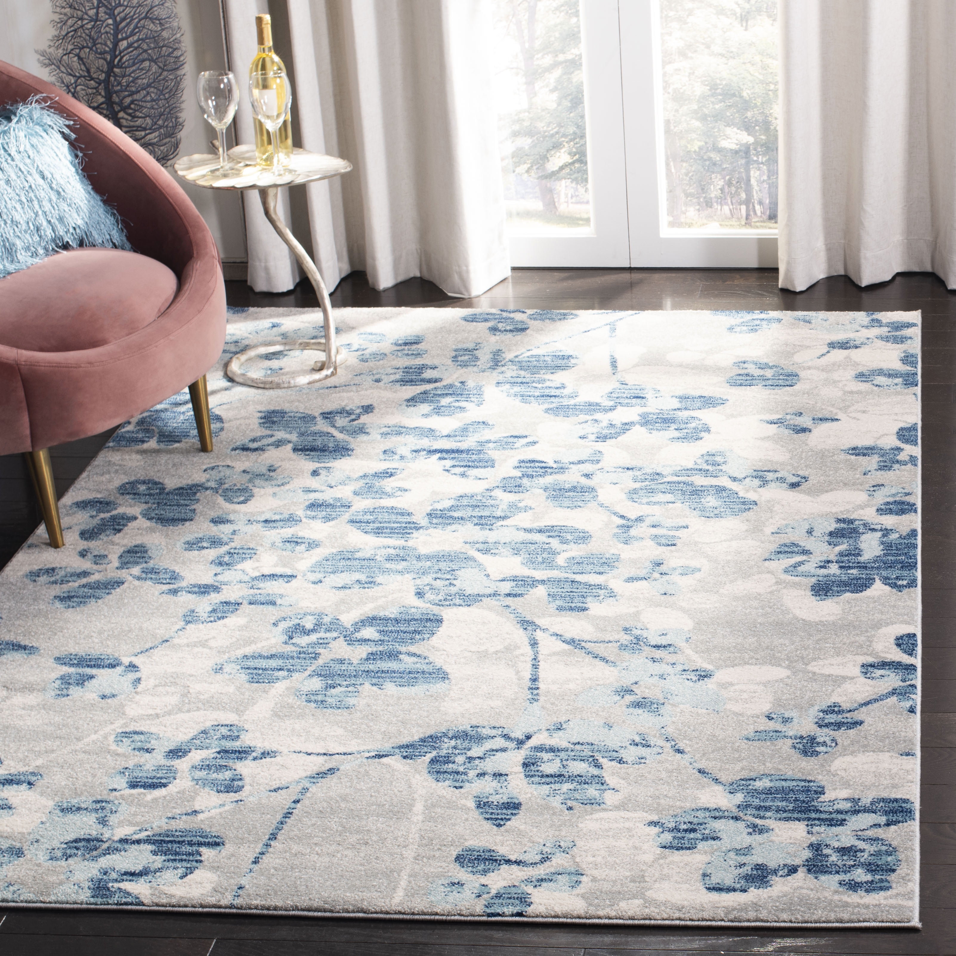 SAFAVIEH Evoke Pavel Floral Flowers Area Rug, Grey/Light Blue, 3' x 5'