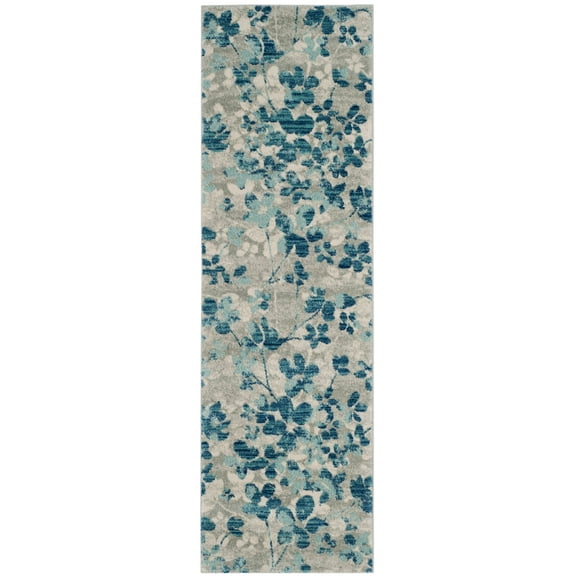 SAFAVIEH Evoke Pavel Floral Flowers Runner Rug, Grey/Light Blue, 2'2" x 7'