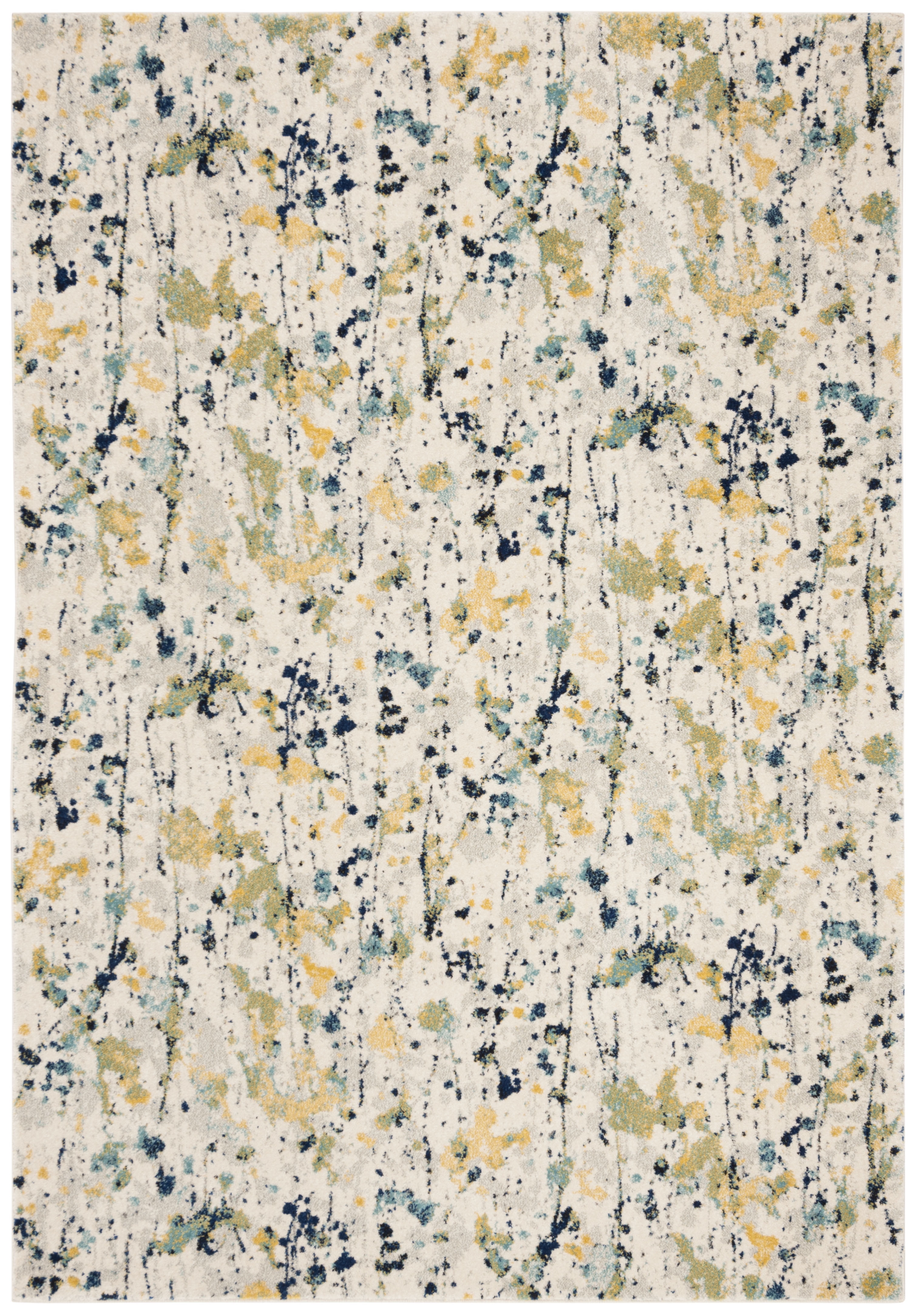 Ivory and Yellow Speckled Print Low Pile Area Rug