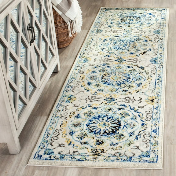 SAFAVIEH Evoke Rado Floral Medallion Runner Rug, Ivory/Blue, 2'2" x 5'