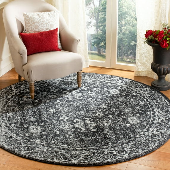 SAFAVIEH Evoke Ronald Bordered Area Rug, Charcoal/Ivory, 3' x 3' Round