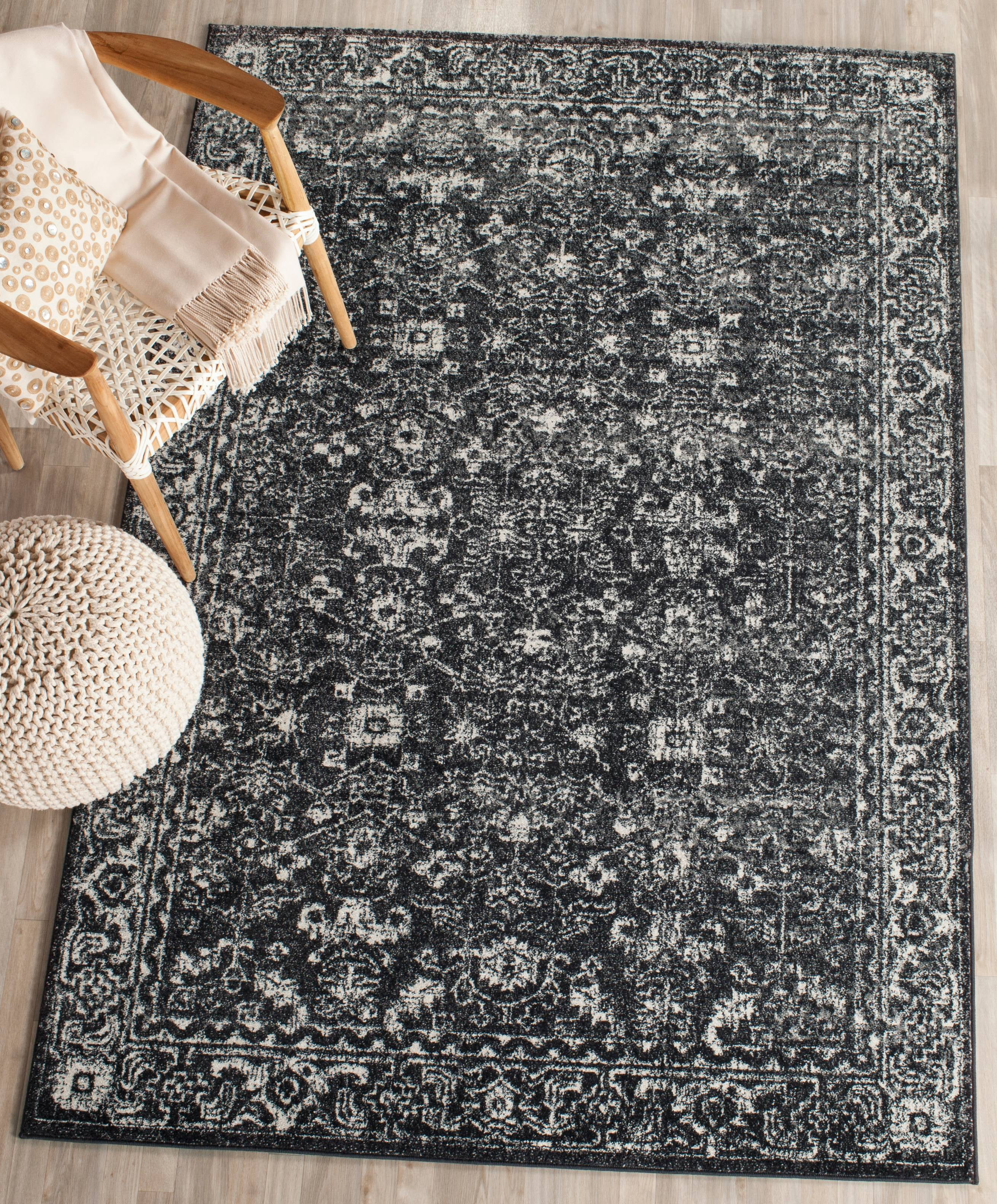 SAFAVIEH Evoke Ronald Bordered Area Rug, Charcoal/Ivory, 6'7