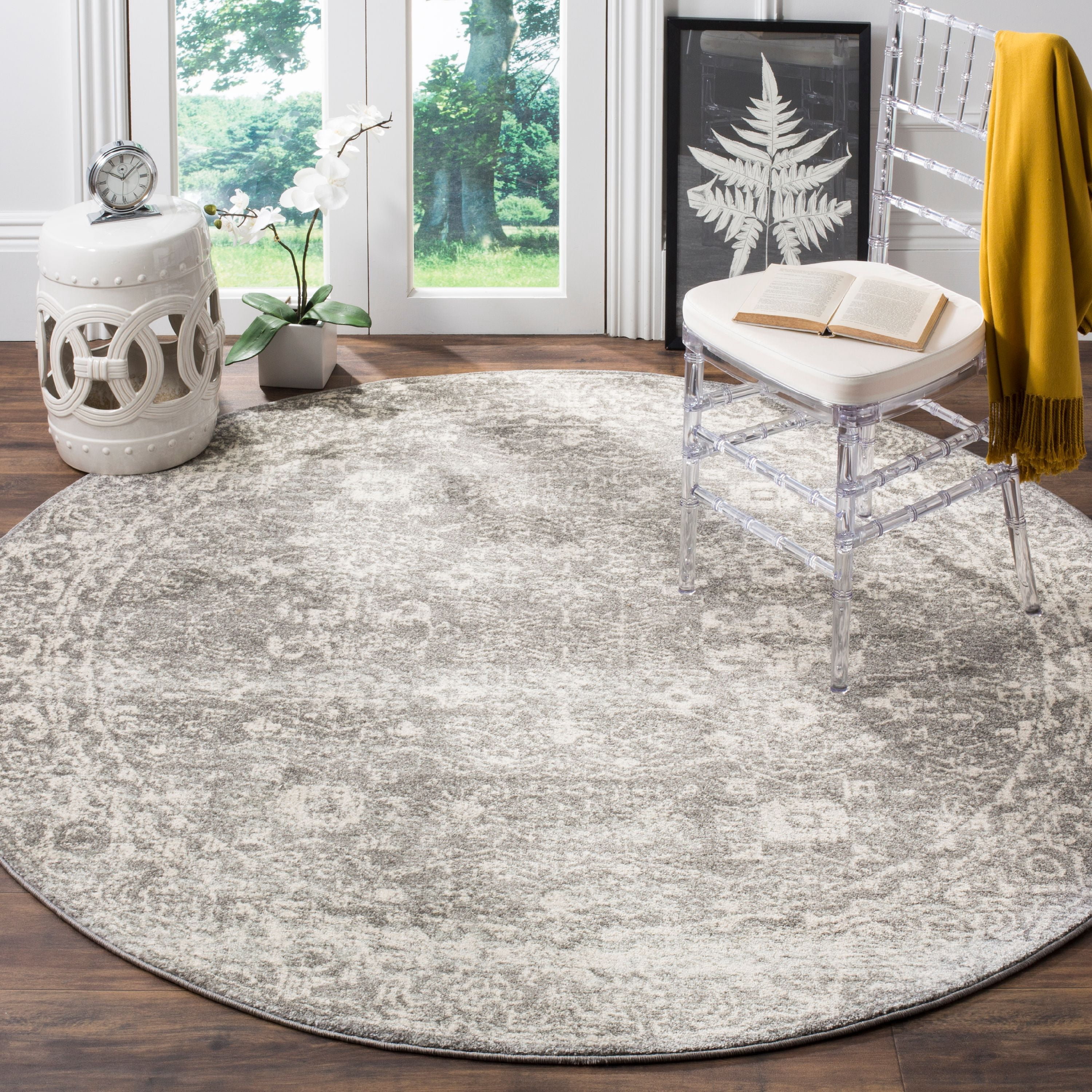 SAFAVIEH Evoke Ronald Bordered Area Rug, Grey/Ivory, 5'3