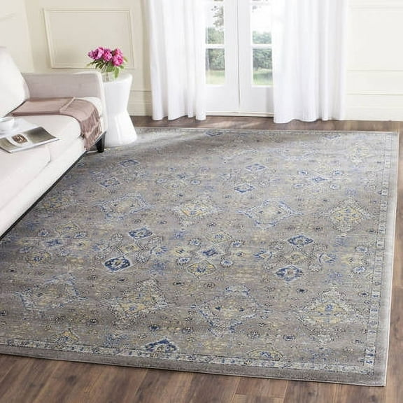 SAFAVIEH Evoke Stamen Bordered Area Rug, Dark Grey/Yellow, 5'3" x 7'6"