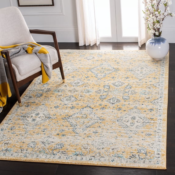 SAFAVIEH Evoke Stamen Bordered Area Rug, Gold/Ivory, 5'3" x 7'6"