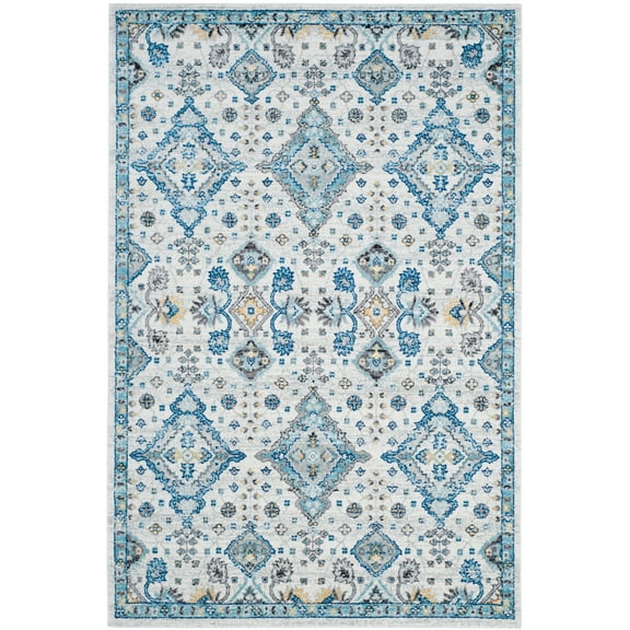 SAFAVIEH Evoke Stamen Bordered Area Rug, Ivory/Light Blue, 6'7" x 9'
