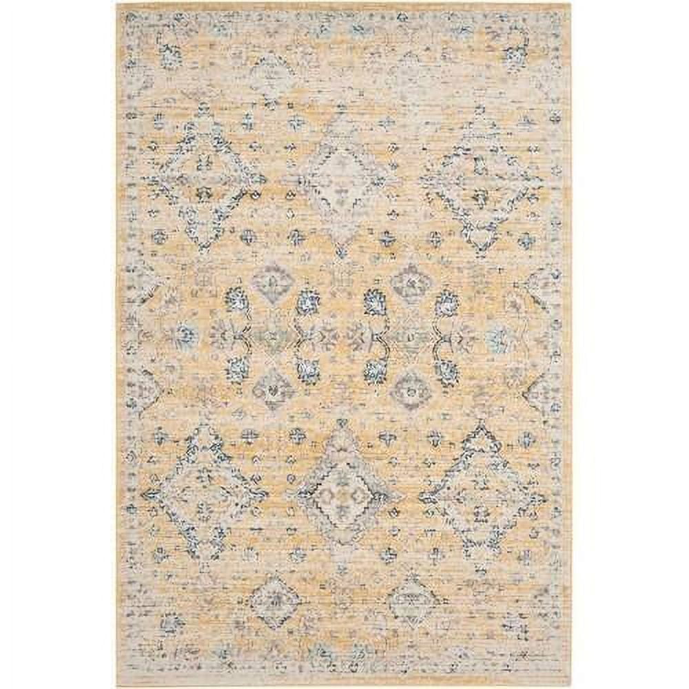 Gold and Ivory High Pile Synthetic Rectangular Rug