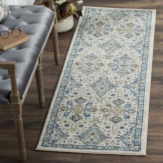 SAFAVIEH Evoke Stamen Traditional Runner Rug, Ivory/Light Blue, 2'2" x 9'