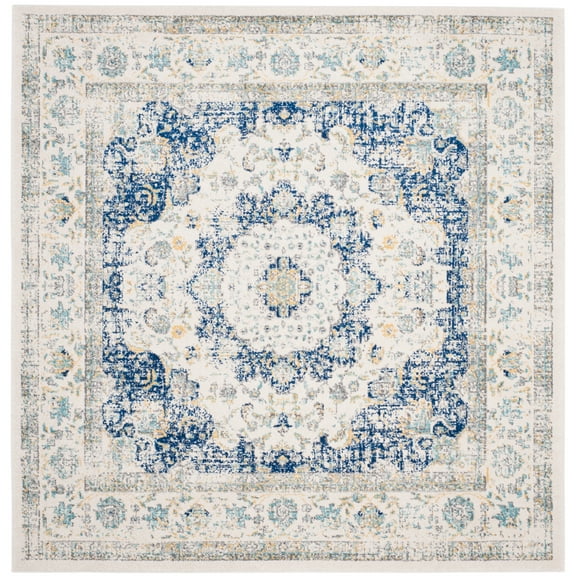 SAFAVIEH Evoke Teale Bordered Area Rug, Ivory/Blue, 3' x 3' Square
