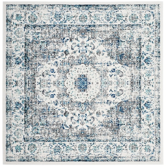 SAFAVIEH Evoke Teale Bordered Area Rug, Ivory/Grey, 3' x 3' Square