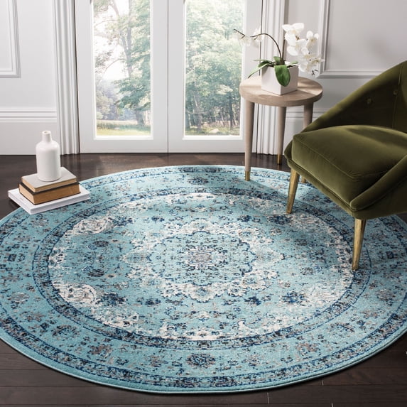 SAFAVIEH Evoke Teale Bordered Area Rug, Light Blue, 5'3" x 5'3" Round