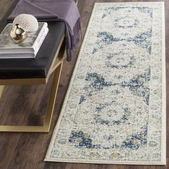 SAFAVIEH Evoke Teale Bordered Runner Rug, Ivory/Blue, 2'2" x 5'