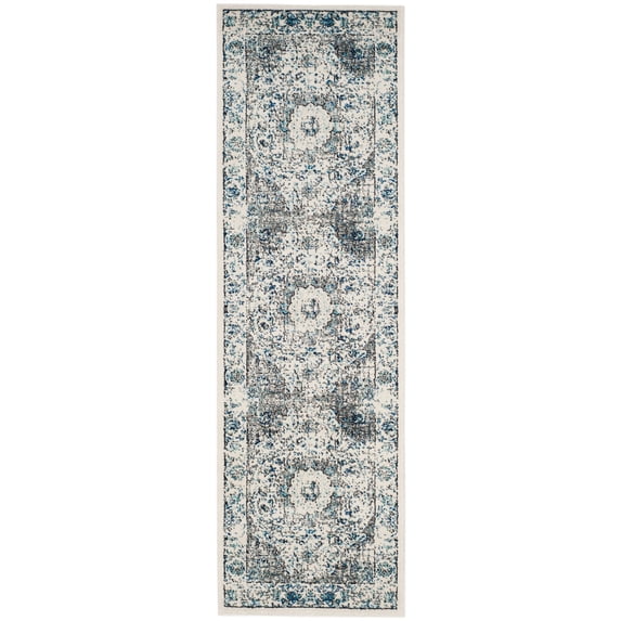 SAFAVIEH Evoke Teale Bordered Runner Rug, Ivory/Grey, 2'2" x 15'