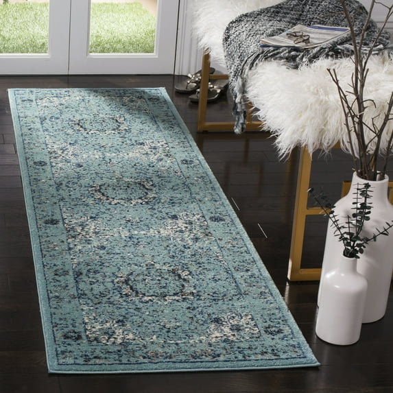 SAFAVIEH Evoke Teale Bordered Runner Rug, Light Blue, 2'2" x 13'