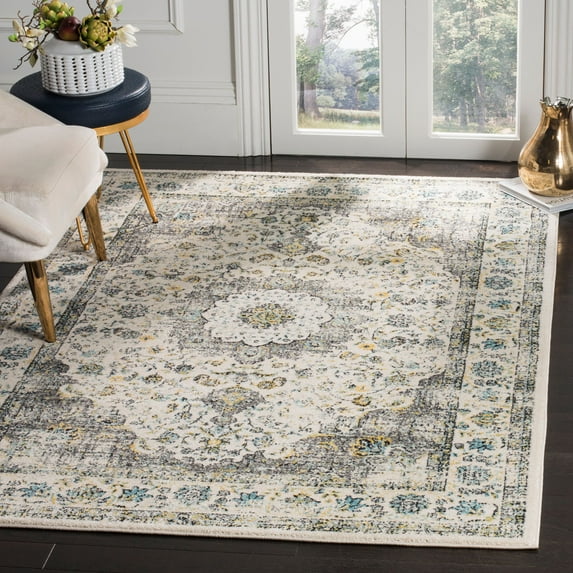 SAFAVIEH Evoke Teale Traditional Bordered Area Rug, Grey/Gold, 11' x 15'