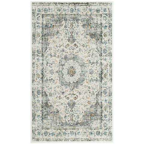 SAFAVIEH Evoke Teale Traditional Bordered Area Rug, Grey/Gold, 3' x 5'
