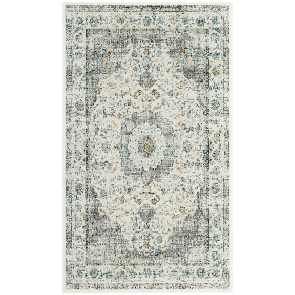 SAFAVIEH Evoke Teale Traditional Bordered Area Rug, Grey/Gold, 3' x 5'