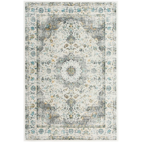 SAFAVIEH Evoke Teale Traditional Bordered Area Rug, Grey/Gold, 6'7" x 9'