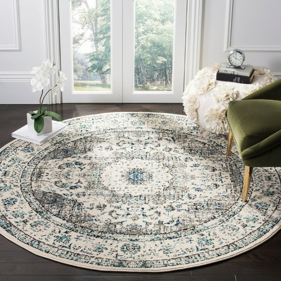SAFAVIEH Evoke Teale Traditional Bordered Area Rug, Grey/Ivory, 11' x 11' Round