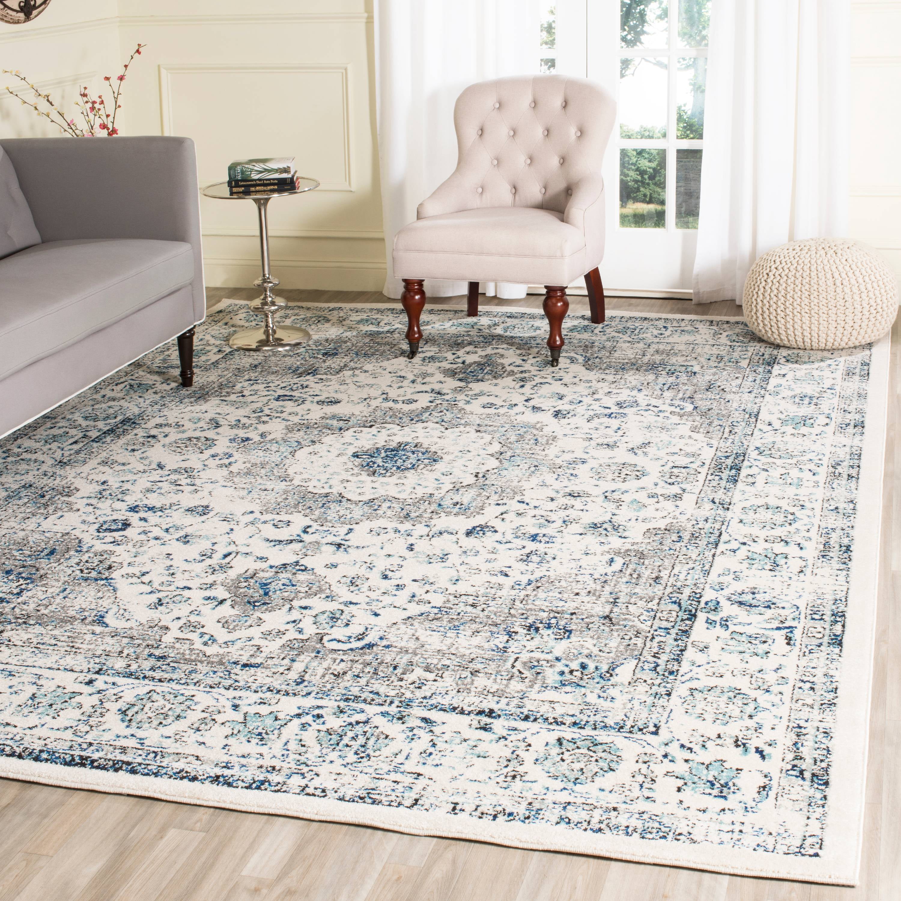 Grey and Ivory Floral Medallion 12' x 18' Area Rug