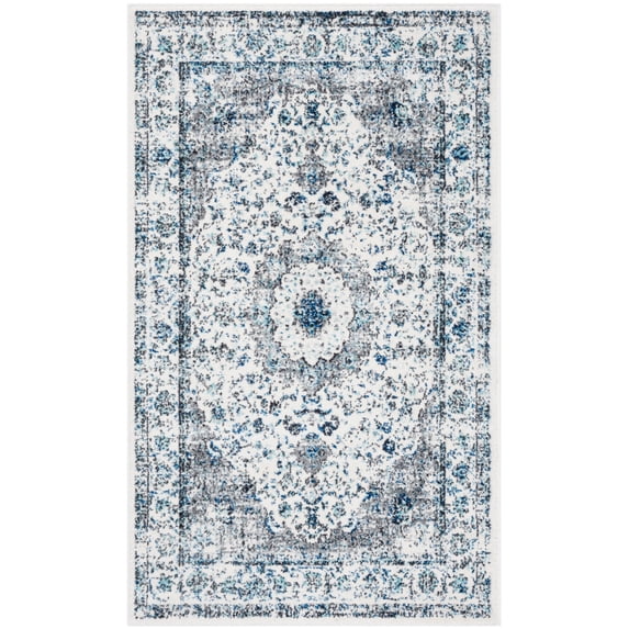 SAFAVIEH Evoke Teale Traditional Bordered Area Rug, Grey/Ivory, 3' x 5'