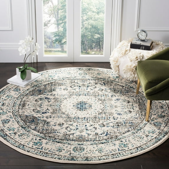 SAFAVIEH Evoke Teale Traditional Bordered Area Rug, Grey/Ivory, 4' x 4' Round