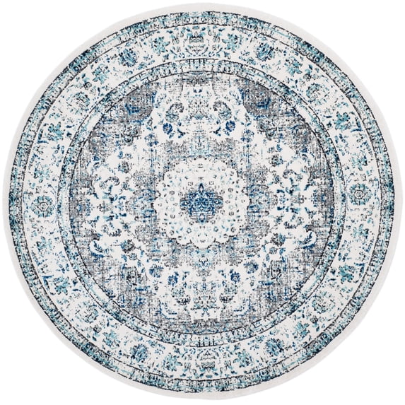 SAFAVIEH Evoke Teale Traditional Bordered Area Rug, Grey/Ivory, 5'1" x 5'1" Round