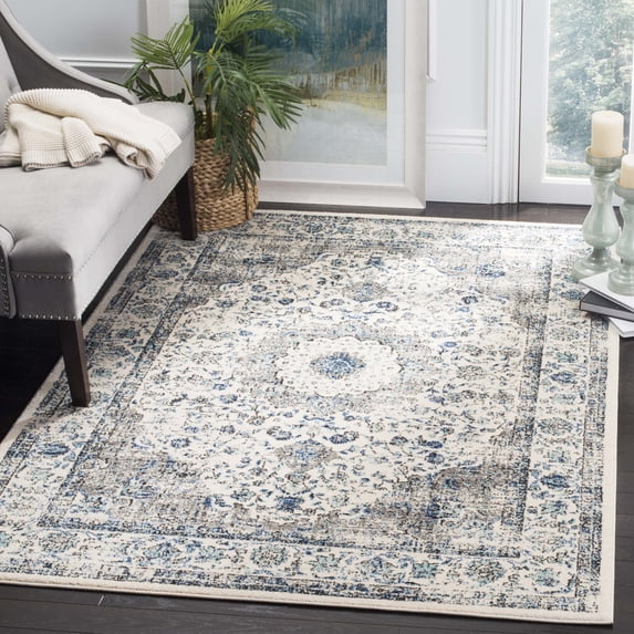 SAFAVIEH Evoke Teale Traditional Bordered Area Rug, Grey/Ivory, 5'1" x 5'1" Square