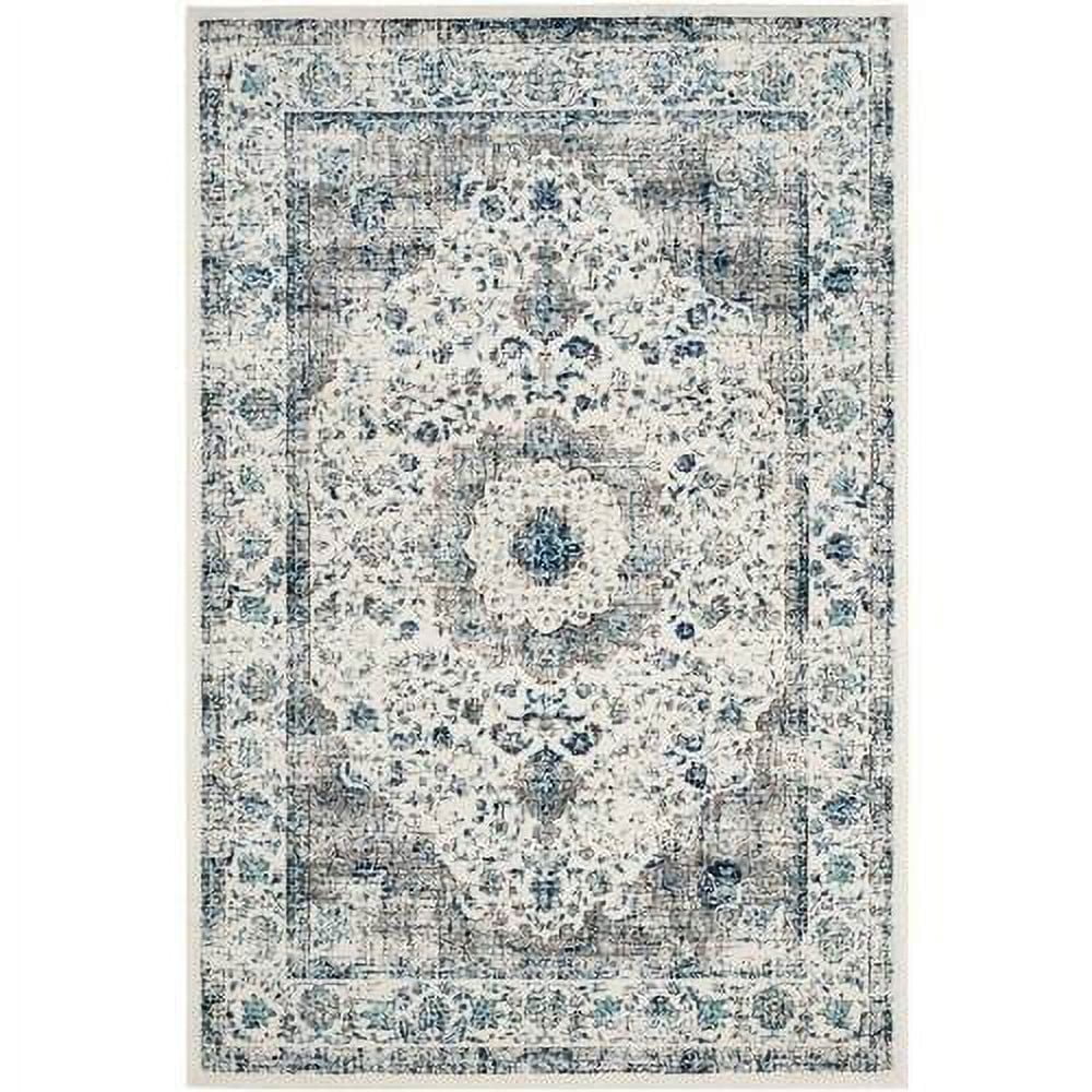 Ivory and Grey High Pile Synthetic Rectangular Area Rug