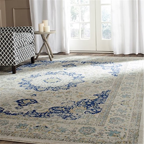 SAFAVIEH Evoke Teale Traditional Bordered Area Rug, Ivory/Blue, 4' x 6'