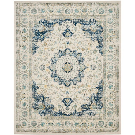 SAFAVIEH Evoke Teale Traditional Bordered Area Rug, Ivory/Blue, 8' x 10'