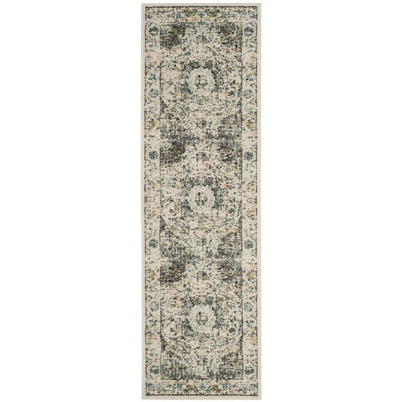 SAFAVIEH Evoke Teale Traditional Bordered Runner Rug, Grey/Gold, 2'2" x 7'