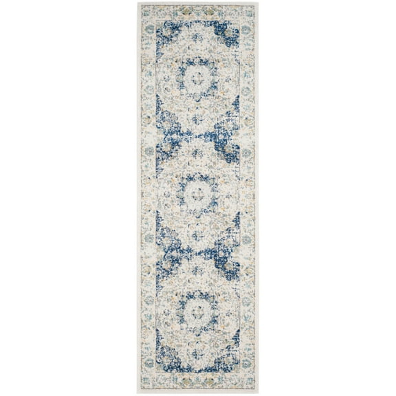 SAFAVIEH Evoke Teale Traditional Bordered Runner Rug, Ivory/Blue, 2'2" x 13'