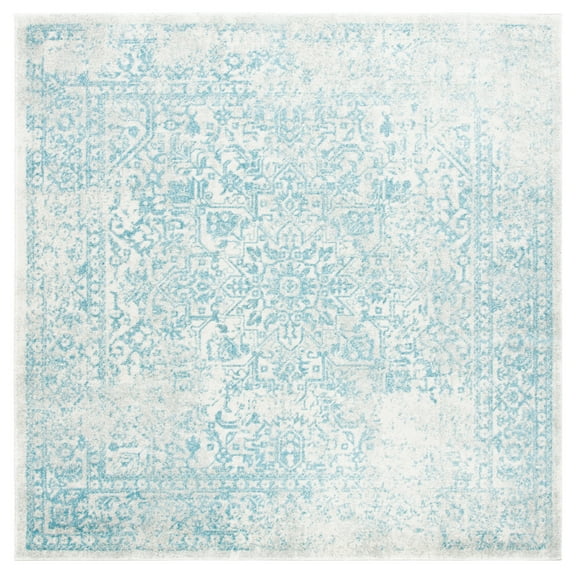 SAFAVIEH Evoke Trena Floral Area Rug, Ivory/Aqua, 6'7" x 6'7" Square