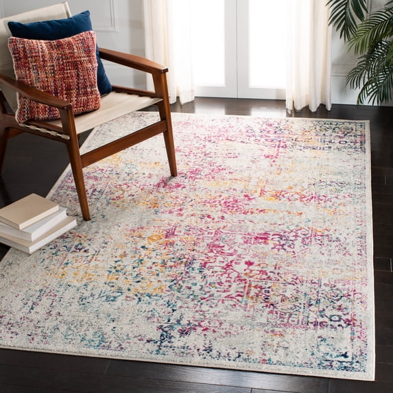 SAFAVIEH Accent Rug 4x6 - Evoke Collection - Traditional Design, Ivory & Fuchsia, Non-Shedding & Easy Cleaning, Ideal for Living Room, Bedroom, Dining Space, Entryway, Bathroom, Bedside