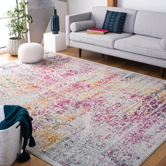 SAFAVIEH Area Rug 8x10 - Evoke Collection - Large - Traditional Design, Ivory & Fuchsia, Non-Shedding & Easy Cleaning, Ideal for Living Room, Bedroom, Dining Space
