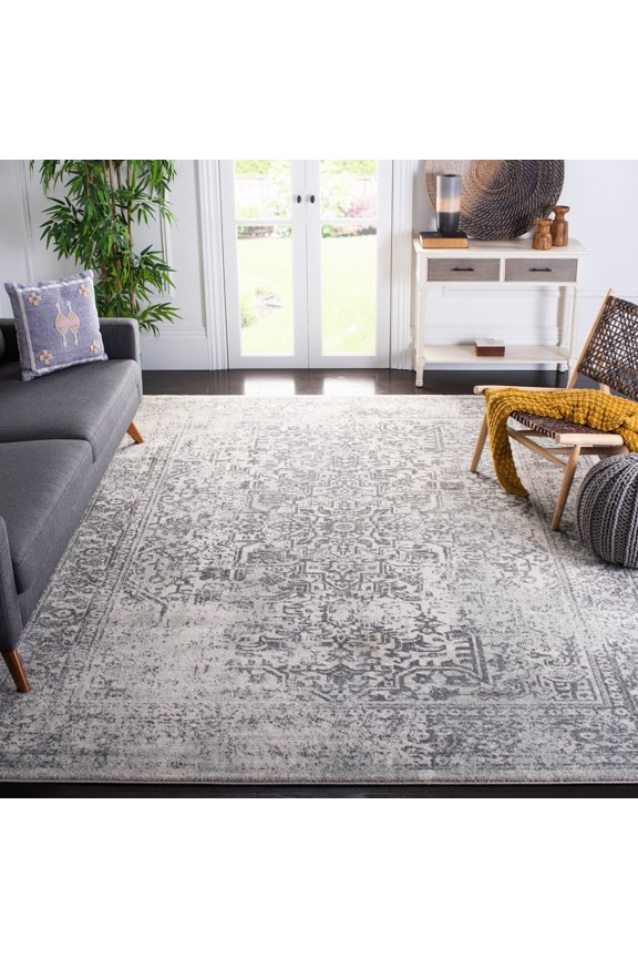 Area Rug 10x14 - Evoke Collection - X-Large - Traditional Design, Ivory & Grey, Non-Shedding & Easy Cleaning, Ideal for Living Room, Bedroom, Dining Space