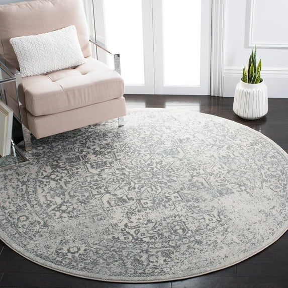 SAFAVIEH Round Rug 3' - Evoke Collection - Traditional Design, Ivory & Grey, Non-Shedding & Easy Cleaning, Ideal for Living Room, Bedroom, Dining Space