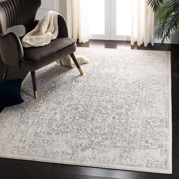 SAFAVIEH Square Rug 3' - Evoke Collection - Traditional Design, Ivory & Grey, Non-Shedding & Easy Cleaning, Ideal for Living Room, Bedroom, Dining Space
