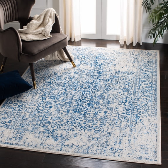 SAFAVIEH Accent Rug 3x5 - Evoke Collection - Traditional Design, Ivory & Navy, Non-Shedding & Easy Cleaning, Ideal for Living Room, Bedroom, Dining Space, Entryway, Bathroom, Bedside