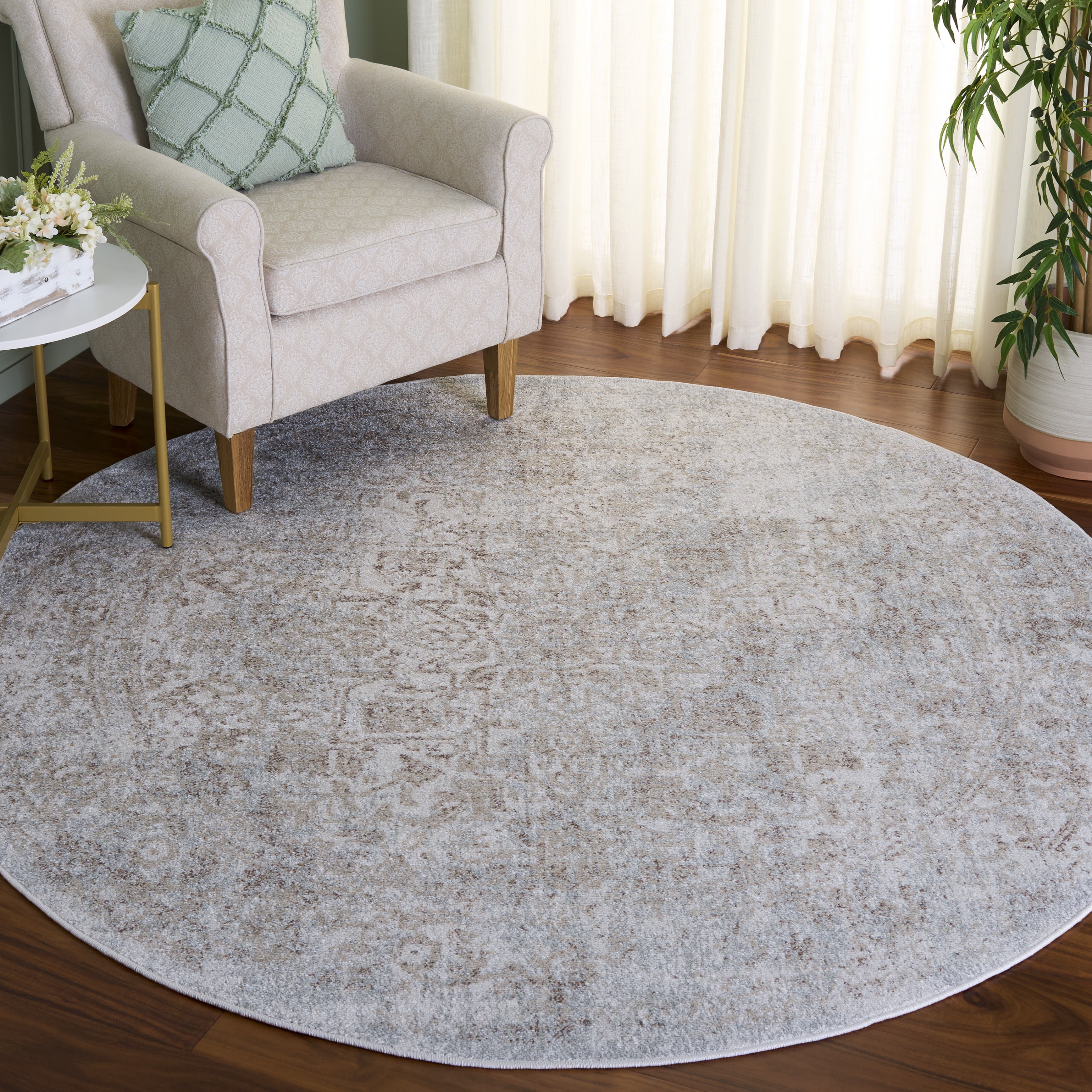SAFAVIEH Round Rug 11' - Evoke Collection - Large - Traditional Design, Ivory & Taupe, Non-Shedding & Easy Cleaning, Ideal for Living Room, Bedroom, Dining Space