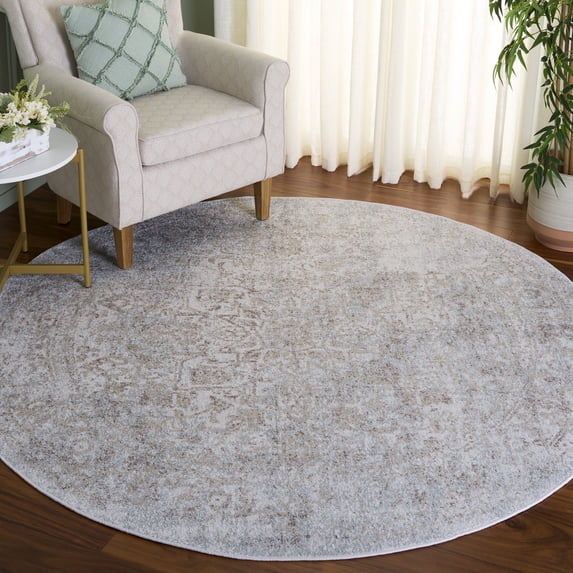 SAFAVIEH Round Rug 3' - Evoke Collection - Traditional Design, Ivory & Taupe, Non-Shedding & Easy Cleaning, Ideal for Living Room, Bedroom, Dining Space