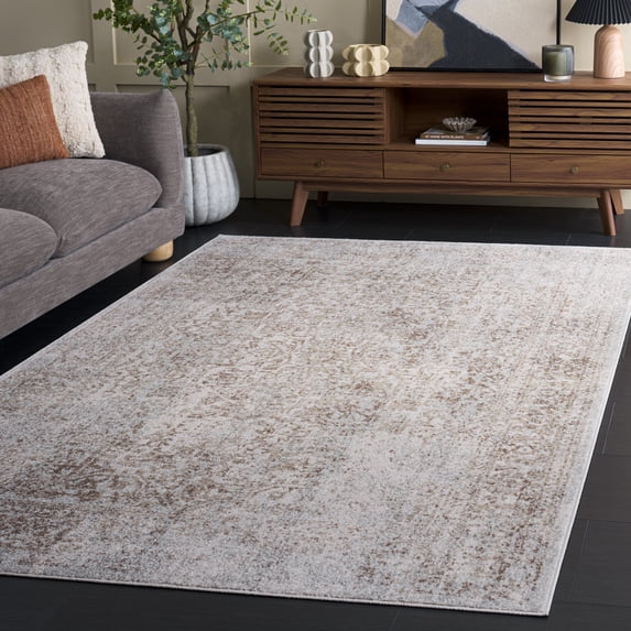 SAFAVIEH Square Rug 5'3" - Evoke Collection - Traditional Design, Ivory & Taupe, Non-Shedding & Easy Cleaning, Ideal for Living Room, Bedroom, Dining Space