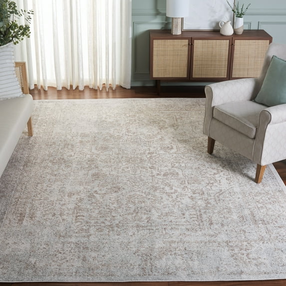 SAFAVIEH Square Rug 6'7" - Evoke Collection - Traditional Design, Ivory & Taupe, Non-Shedding & Easy Cleaning, Ideal for Living Room, Bedroom, Dining Space