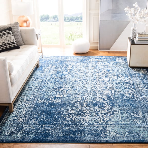 SAFAVIEH Area Rug 10x14 - Evoke Collection - X-Large - Traditional Design, Navy & Ivory, Non-Shedding & Easy Cleaning, Ideal for Living Room, Bedroom, Dining Space
