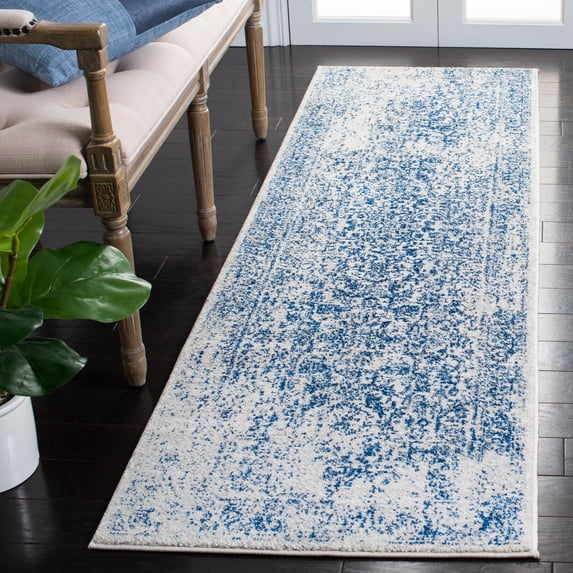 SAFAVIEH Runner Rug 2'2"x7' - Evoke Collection - Traditional Design, Ivory & Navy, Non-Shedding & Easy Cleaning, Ideal for Living Room, Bedroom, Dining Space, Entryway, Hallway, Kitchen